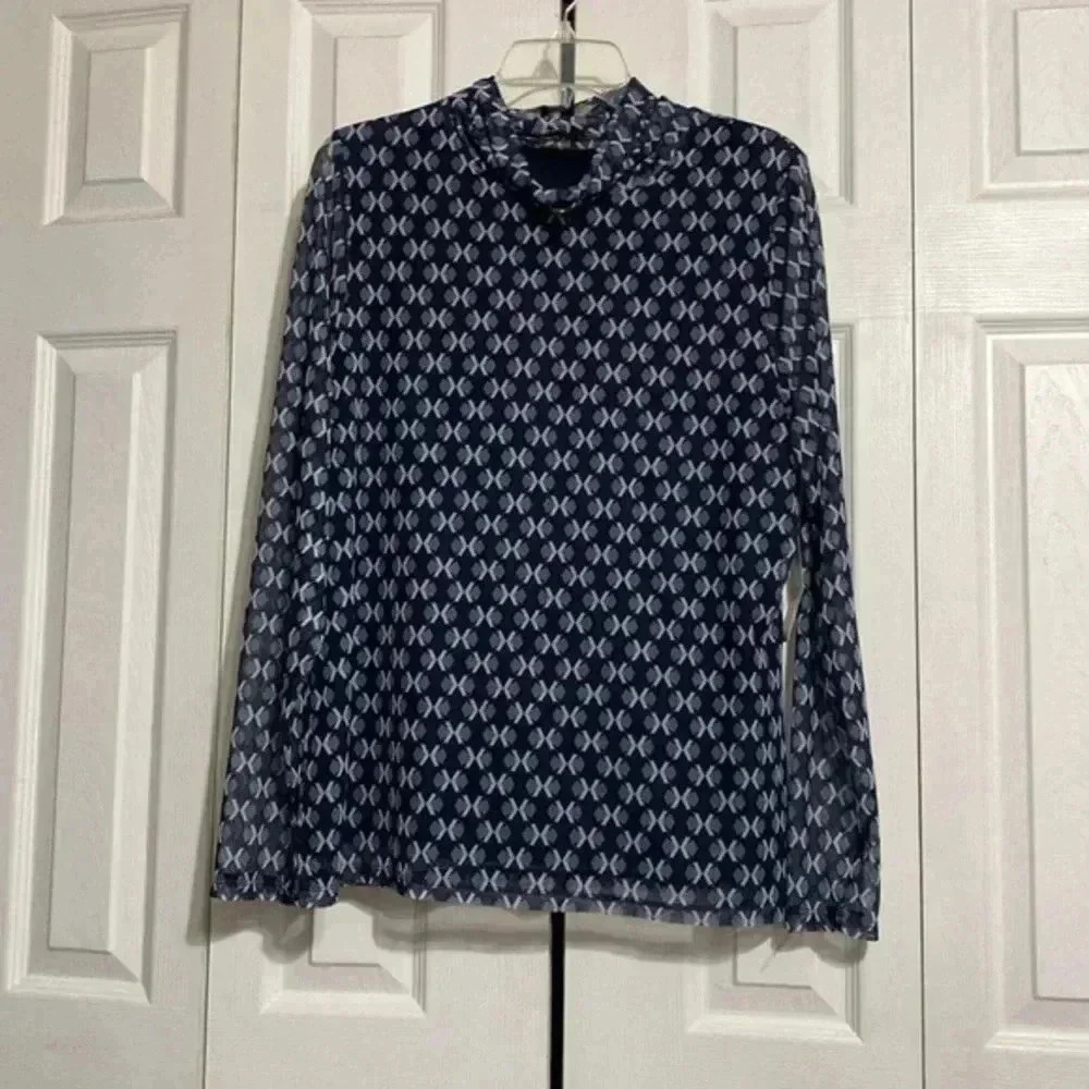 Rafaella sports wear blue black & white geometric pattern top shirt blouse